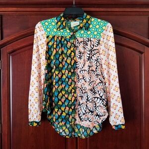 Maeve Anthropologie Paz Patchwork Button Front Shirt Size XXS